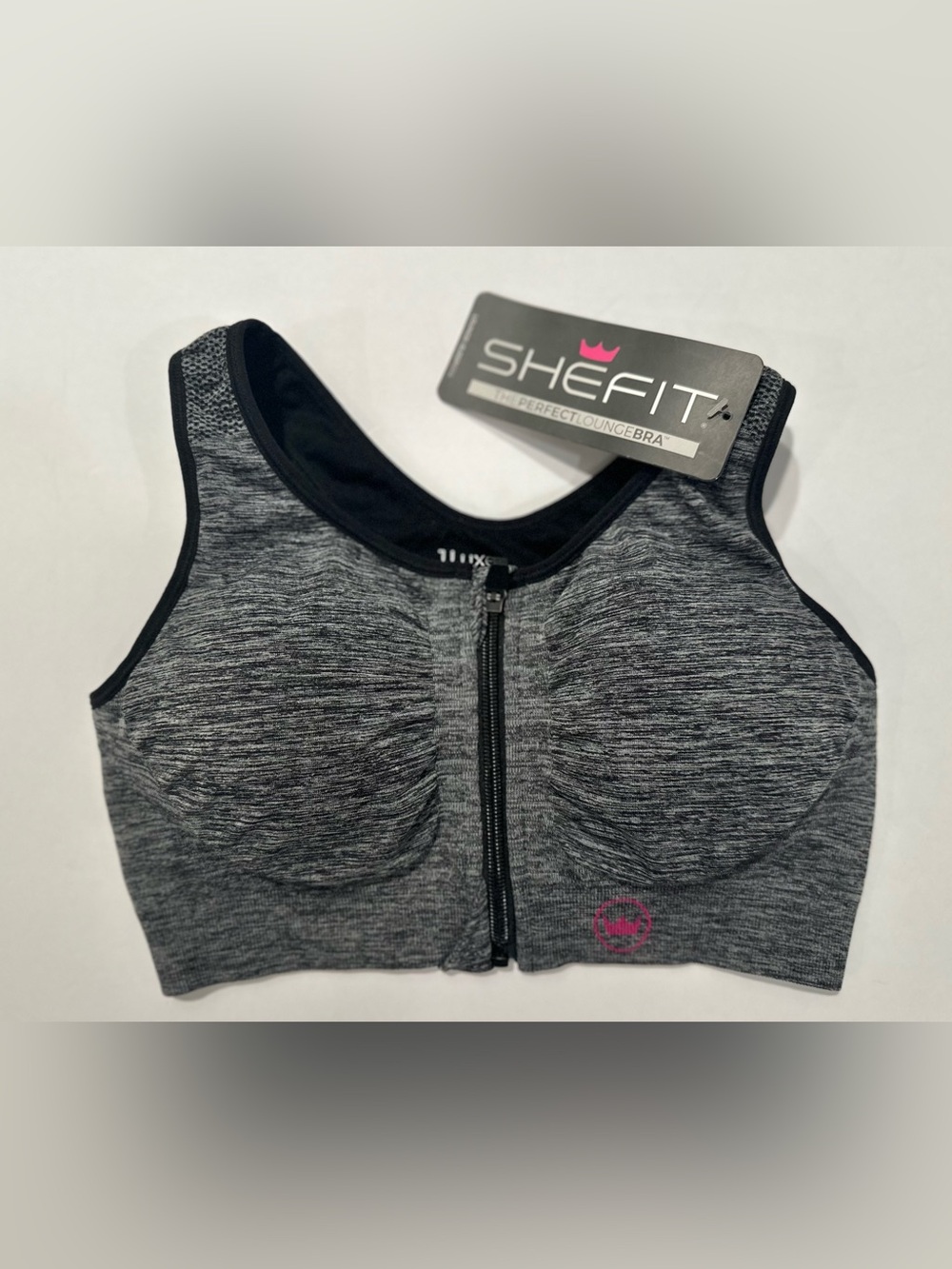 SHEFIT Luxe Lounge & Sleep Bra NWT Gray Black Front Zip 1Luxe